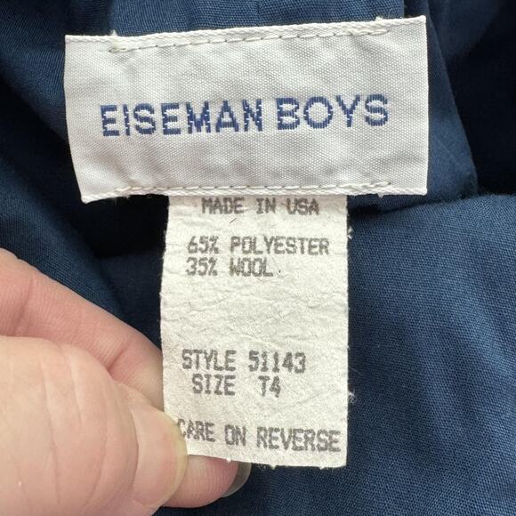 Eiseman Boys Shortall Romper Youth Size T4 Navy Blue Wool Blend Applique USA Vtg - Picture 5 of 6